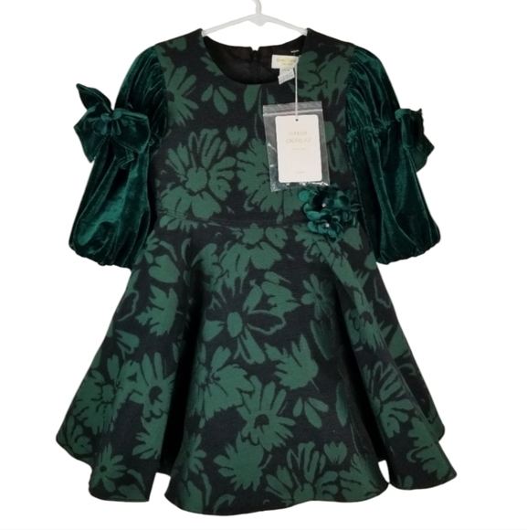 David Charles Girls 2 YRS Green Brocade Dress Jacquard Special Occasion Holiday - Picture 1 of 15